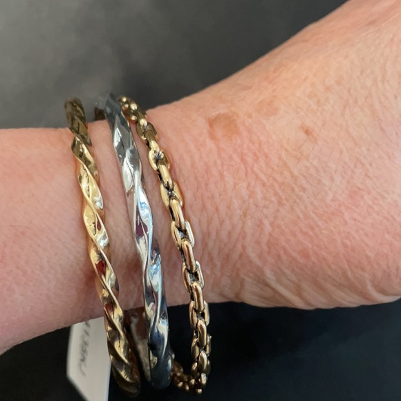 Silver & Goldtone Set/3 Textured Bangle Bracelets NWT - Picture 5 of 5